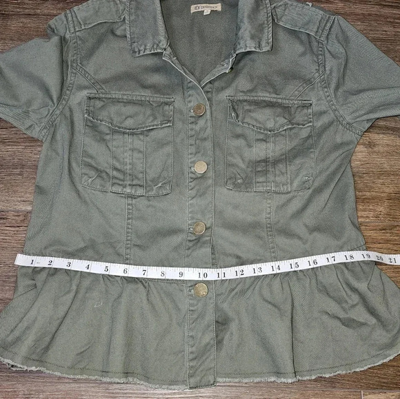 Democracy Olive Green Peplum Jacket,Snap Button Down W Pockets,Raw Hem SZ M - Picture 7 of 10